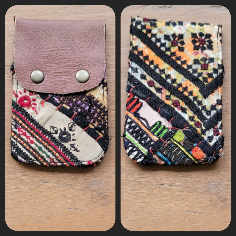 🔮🎱 Free People Boho Embroidered Repurposed vtg banjara Wallet Card Case